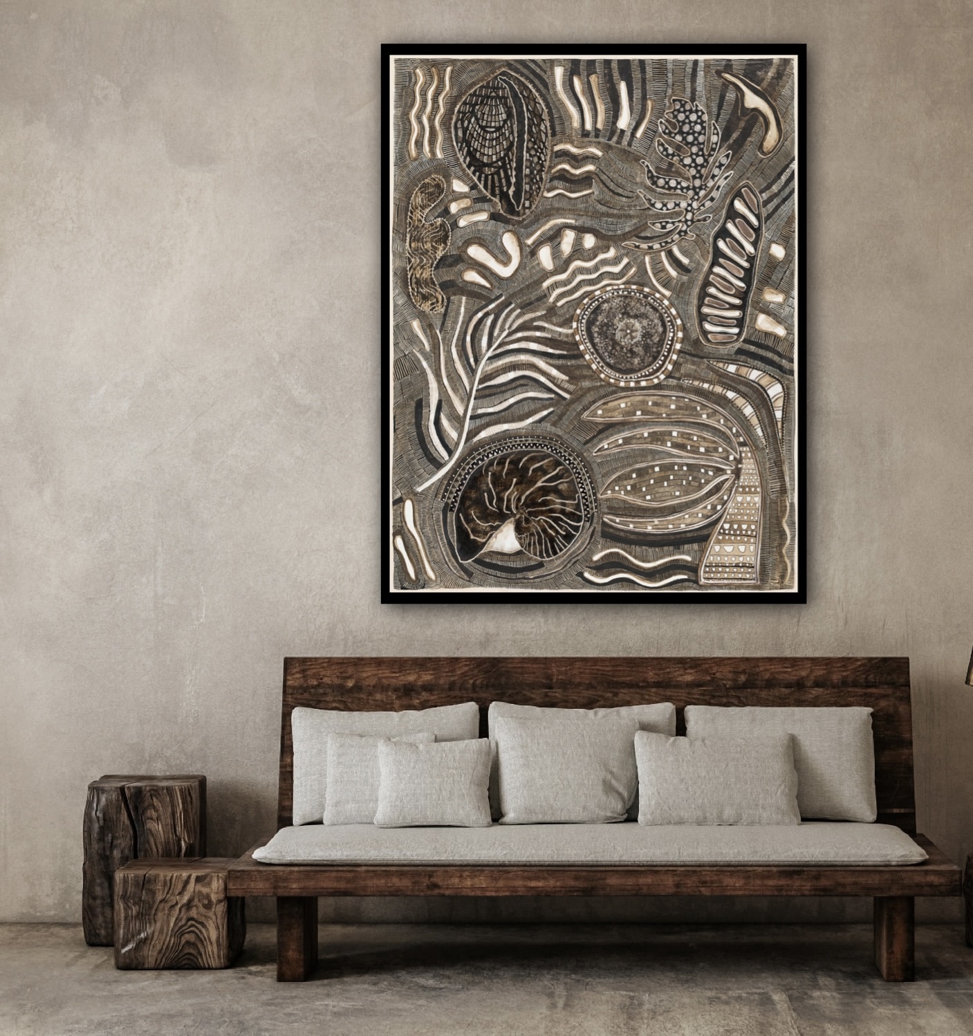 A vintage painting with a gilded frame displayed in a classic living room